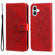 For iPhone 16 Plus Case, Flower Mandala PU Leather Folio Wallet Cover, Red | iCoverLover Australia