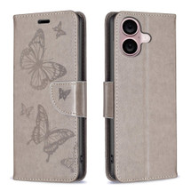 For iPhone 16 Case, Butterfly Emboss Folio PU Leather Wallet Cover, Grey | iCoverLover Australia