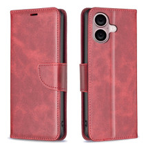 For iPhone 16 Case, Lambskin Texture PU Leather Folio Wallet Cover, Red | iCoverLover Australia