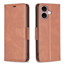 For iPhone 16 Case, Lambskin Texture PU Leather Folio Wallet Cover, Brown | iCoverLover Australia