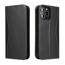 For iPhone 15 Pro Case, Fierre Shann Genuine Cowhide Leather Wallet Cover, Black | iCoverLover Australia