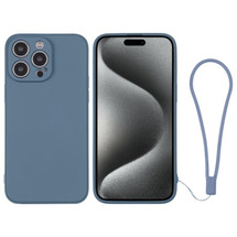 For iPhone 15 Pro Case, Silicone Soft Cover, Wrist Strap, Grey Blue | iCoverLover Australia