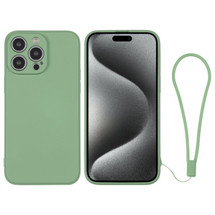 For iPhone 15 Pro Case, Silicone Soft Cover, Wrist Strap, Matcha Green | iCoverLover Australia