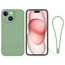 For iPhone 15 Case, Silicone Soft Cover, Wrist Strap, Matcha Green | iCoverLover Australia