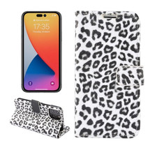 For iPhone 14 Pro Max Case, Leopard Print PU Leather Wallet Cover, White | iCoverLover Australia