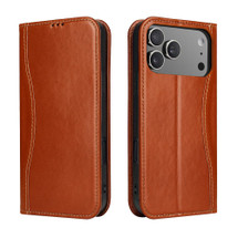 For iPhone 17 Pro Max Case, Fierre Shann Genuine Cowhide Leather Wallet Cover, Brown | iCoverLover Australia