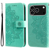 For iPhone 17 Pro Wallet Case - Protective Embossed Floral PU Leather Cover, Green | iCoverLover Australia