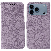 For iPhone 17 Pro Wallet Case - Elegant Lace Flower PU Leather Folio Cover, Purple | iCoverLover Australia