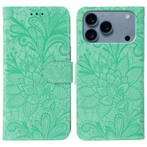 For iPhone 17 Pro Wallet Case - Elegant Lace Flower PU Leather Folio Cover, Green | iCoverLover Australia
