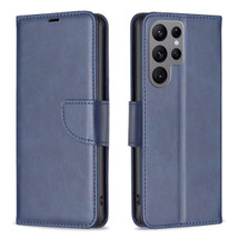 For Samsung Galaxy S24 Ultra Case - Lambskin Texture, Folio PU Leather Wallet Cover with Card Slots, Lanyard, Blue | iCoverLover Australia