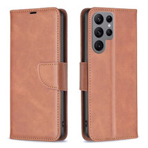 For Samsung Galaxy S24 Ultra Case - Lambskin Texture, Folio PU Leather Wallet Cover with Card Slots, Lanyard, Brown | iCoverLover Australia