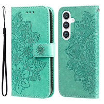 For Samsung Galaxy S24 Case - Embossed Mandala, Folio Wallet PU Leather Cover, Stand, Green | iCoverLover Australia