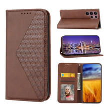 For Samsung Galaxy S23 Ultra Case, Cubic Grid PU Leather Wallet Cover, Brown | iCoverLover Australia