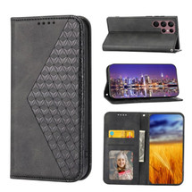For Samsung Galaxy S23 Ultra Case, Cubic Grid PU Leather Wallet Cover, Black | iCoverLover Australia