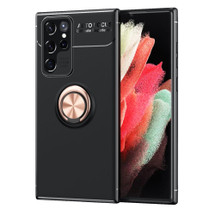 For Samsung Galaxy S22 Ultra 5G Case Metal Ring Holder Protective TPU Cover, Black+Rose Gold | iCoverLover Australia