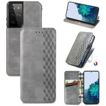 For Samsung Galaxy S21 Ultra Case, Cubic Grid Folio Magnetic PU Leather Cover Wallet, Kickstand, Gray | iCoverLover Australia