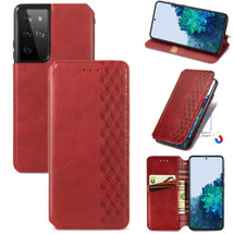 For Samsung Galaxy S21 Ultra Case, Cubic Grid Folio Magnetic PU Leather Cover Wallet, Kickstand, Red | iCoverLover Australia