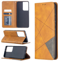 For Samsung Galaxy S21 Case Ultra Case Rhombus Texture Folio Magnetic PU Leather Cover, Wallet & Kickstand, Yellow | iCoverLover Australia