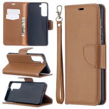 For Samsung Galaxy S21 Case Lychee Texture Folio PU Leather Cover, Wallet, Kickstand & Lanyard, Brown | iCoverLover Australia