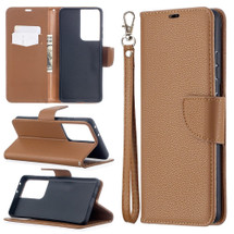For Samsung Galaxy S21 Ultra Case Lychee Texture Folio PU Leather Cover, Wallet, Kickstand & Lanyard, Brown | iCoverLover Australia