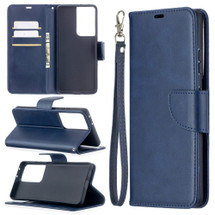 For Samsung Galaxy S21 Ultra Case Lambskin Texture Folio PU Leather Cover, Wallet, Kickstand & Lanyard, Blue | iCoverLover Australia