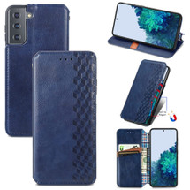 For Samsung Galaxy S21 Case, Cubic Grid Folio Magnetic PU Leather Cover Wallet, Kickstand, Blue | iCoverLover Australia