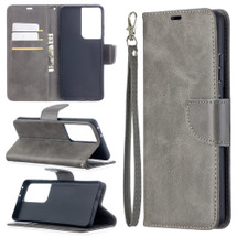 For Samsung Galaxy S21 Ultra Case Lambskin Texture Folio PU Leather Cover, Wallet, Kickstand & Lanyard, Grey | iCoverLover Australia