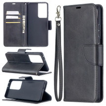 For Samsung Galaxy S21 Ultra Case Lambskin Texture Folio PU Leather Cover, Wallet, Kickstand & Lanyard, Black | iCoverLover Australia
