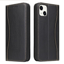 For iPhone 14 Case Fierre Shann Genuine Cowhide Leather Wallet Cover Black | iCoverLover Australia