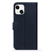 For iPhone 14 Plus Case Fashion Cowhide Genuine Leather Wallet Cover Blue | iCoverLover Australia