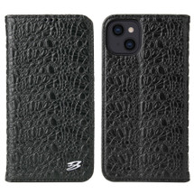 For iPhone 14 Case Crocodile Pattern Genuine Cow Wallet Leather Cover Black | iCoverLover Australia