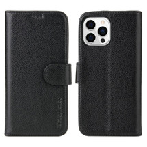 For iPhone 14 Pro Case iCoverLover Black Genuine Cow Leather Wallet Folio Cover | iCoverLover Australia
