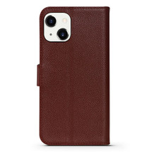 For iPhone 14 Case Fashion Cowhide Genuine Leather Wallet Cover Wine Red | iCoverLover Australia