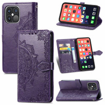 For iPhone 13 Pro Case, Mandala Emboss PU Leather Wallet Cover, Stand, Lanyard, Purple | iCoverLover Australia