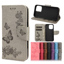 For iPhone 13 mini Case, Vintage Butterflies Pattern PU Leather Wallet Cover, Stand, Grey | iCoverLover Australia