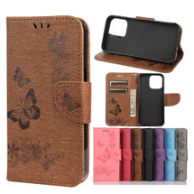 For iPhone 13 Case, Vintage Butterflies Pattern PU Leather Wallet Cover, Stand, Brown | iCoverLover Australia