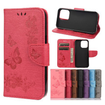 For iPhone 13 Pro Max Case, Vintage Butterflies Pattern PU Leather Wallet Cover, Stand, Red | iCoverLover Australia