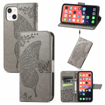 For iPhone 13 mini Case, Butterfly PU Leather Wallet Cover, Lanyard & Stand, Grey | iCoverLover Australia