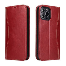 For iPhone 13 Pro Max Case Red Fierre Shann Genuine Cowhide Leather Wallet Cover | iCoverLover Australia