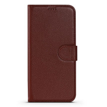 For iPhone 13 Pro Case Fashion Cowhide Genuine Leather Wallet Cover Wine Red | iCoverLover Australia