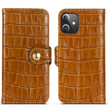 For iPhone 12 mini (5.4in) Case, Genuine Leather Crocodile Pattern Wallet Flip Cover, Brown | iCoverLover Australia