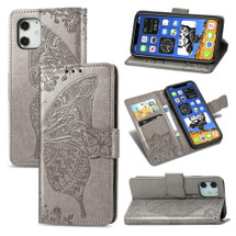 For iPhone 12/12 Pro 6.1in Butterfly Love Flower Folio PU Leather Case, Card Slot, Wallet, Lanyard, Gray | iCoverLover Australia