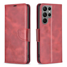 For Samsung Galaxy S25 Ultra Case - Lambskin Texture, Folio PU Leather Wallet Cover with Card Slots, Lanyard, Red | iCoverLover Australia