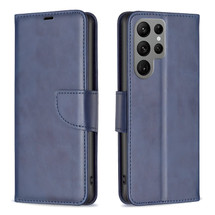 For Samsung Galaxy S25 Ultra Case - Lambskin Texture, Folio PU Leather Wallet Cover with Card Slots, Lanyard, Blue | iCoverLover Australia