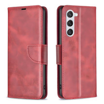 For Samsung Galaxy S25 Case - Lambskin Texture, Folio PU Leather Wallet Cover with Card Slots, Lanyard, Red | iCoverLover Australia