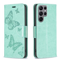 For Samsung Galaxy S24 Ultra Case - Embossed Butterflies, Folio Wallet PU Leather Cover, Stand, Green | iCoverLover Australia