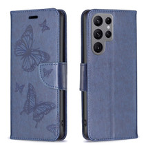 For Samsung Galaxy S24 Ultra Case - Embossed Butterflies, Folio Wallet PU Leather Cover, Stand, Blue | iCoverLover Australia