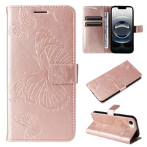 For iPhone 17e Folio PU Leather Case – Butterfly Embossed for Stylish Protection & Card Storage, Rose Gold | iCoverLover.com.au