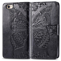 For iPhone 17e Folio PU Leather Case – Butterfly & Flower Embossed Design for Stylish Protection, Black | iCoverLover.com.au