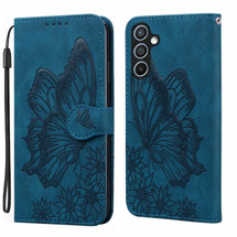 For Samsung Galaxy A57 5G Case | Retro Embossed Butterfly PU Leather Wallet Cover, Blue | iCoverLover Australia